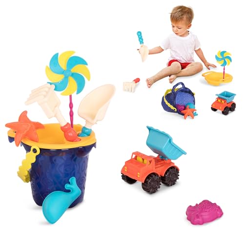 B. toys Sandspielzeug 9 Teile mit Eimer – Sandkasten Spielzeug, Strand, Spielplatz mit Schaufel, Sieb, Sandförmchen, Kipper – Spielzeug ab 18 Monaten von B. toys