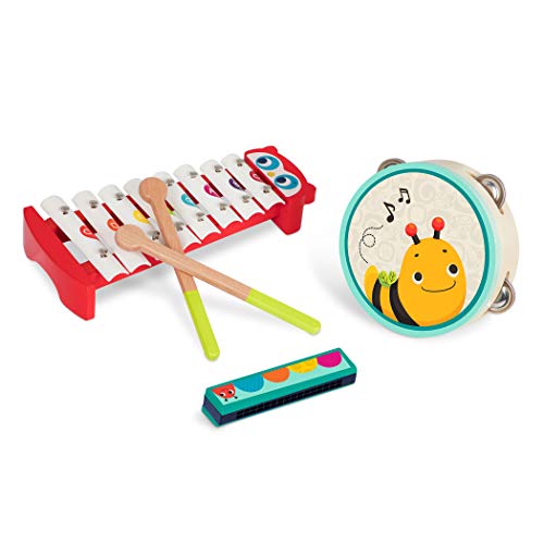 B. toys 3 Musikinstrumente für Kinder aus Holz – Xylophon / Glockenspiel, Mundharmonika, Tamburin – Spielzeug Instrumente Set ab 2 Jahre von B.