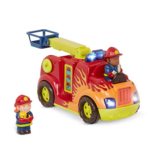 B. toys Feuerwehrauto mit 2 Figuren – Interaktives Spielzeug mit Lichtern, Tönen, ausfahrbare Leiter und Schlauch für Kinder und Babys ab 18 Monaten von B. toys