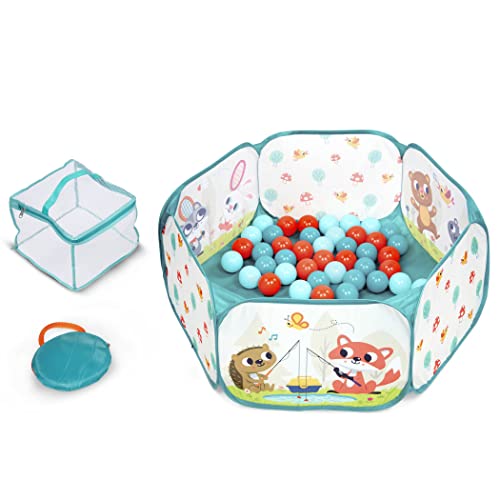 B. toys 62243456006 Animals Babyspielzeug Bällebad, Faltbarer zusammenklappbarer Laufstall mit 42 bunten inklusive Aufbewahrungstasche für Bälle, Baby Spielzeug für Kinder ab 1 Jahr, Blau, Medium von B. toys