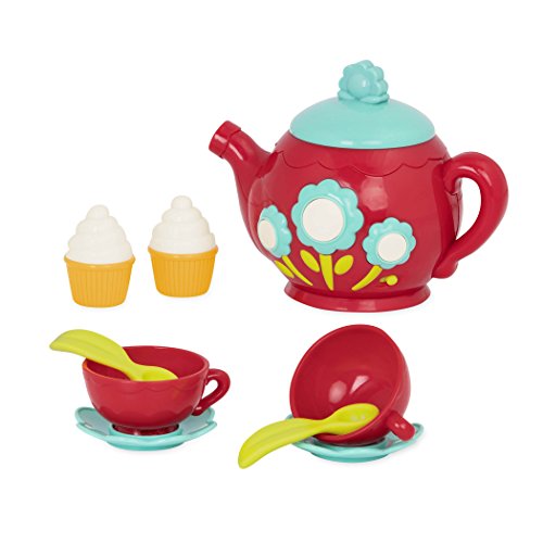 Battat Teeservice Kinder mit Musik und Geräuschen – Teekanne, Tassen, Teelöffel, Cupcakes – Kinderküche Zubehör, Spielzeug ab 3 Jahre (9 Teile) von Battat