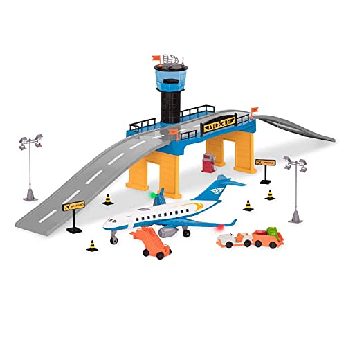 Driven Pocket 32 Teile Mini Flughafen Set mit Flugzeug, Startbahn, Kontrollturm und mehr – Spielzeugautos mit Zubehör und Funktionen Spielzeug ab 3 Jahren von Driven by Battat