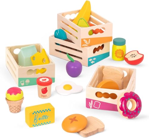 B. toys BX2044Z Little Foodie Groups B.Toys Spiel-Lebensmittel aus Holz zum Sortieren, bunt, geeignet für Kinder ab 3 Jahren-45567, Mehrfarbig von B. toys