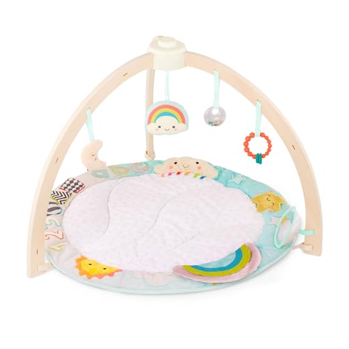 B. baby – Spielbogen Baby aus Holz – Weiche Krabbeldecke – mit Sensorik Spielzeug zum Aufhängen – Spielmatte mit Babyspielzeug – Spielzeug für Kinder ab 0 Monaten – Activity Center von B. toys