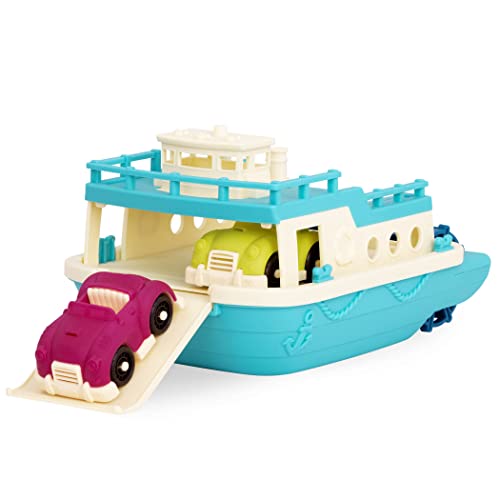 B. toys Großes 31 cm Boot und 2 Autos – Schiff Wasserspielzeug, Badewannenspielzeug, Badespielzeug – Badewanne Spielzeug für Kinder und Babys ab 1 Jahr von B.