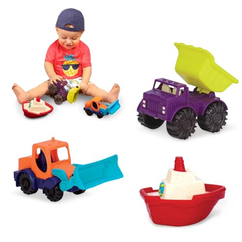 B. toys Sandspielzeug 3 Teile – Sandkasten Spielzeug, Strand, Spielplatz, Badespielzeug mit Bagger, Kipper und Boot – Spielzeug ab 18 Monaten von B. toys