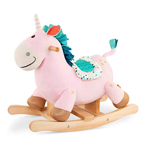 B. toys Schaukelpferd Einhorn pink aus weichem Plüsch und hochwertigem Holz, Schaukeltier zum Draufsitzen für Kinder und Babys ab 18 Monaten von B. toys