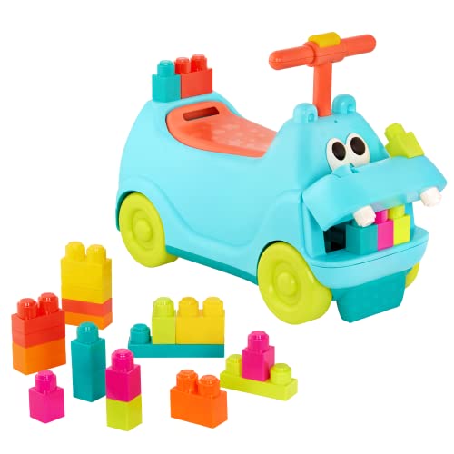 B. toys – Rutschauto Spielzeug – 26 Bausteine – Mint Spielset – Rutschfahrzeug für Kinder – Babyrutscher ab 1 Jahr – Nilpferd mit Bauklötzen von B. toys