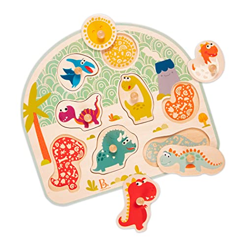 B.Toys Stomping Dinos - Steckpuzzle Dinos aus Holz, bunt, 8 Puzzleteile, 26x2,3x23,5cm, geeignet für Kinder ab 18 Monaten - 45578 von B.