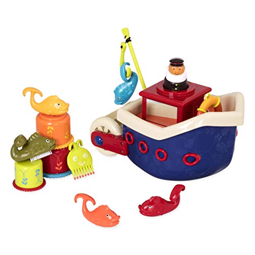 B. toys 13 Teile Badewannenspielzeug Baby mit Boot, Stapelbecher, Fische, Angelspiel Baby Spielzeug Badewanne ab 1 Jahr von B.