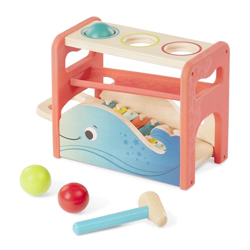 B. toys Xylophon und Hammerspiel mit ausziehbarem Xylophon – Klopfbank & Musikinstrument – Holzhammer & Kugeln, Holzspielzeug für Kinder, Spielzeug ab 1 Jahr von B.