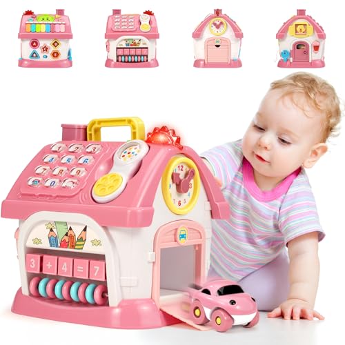 BABECTOY Montessori Spielzeug ab 1 2 Jahre, 8 in 1 Multi Funktions Haus, Baby Spielzeug ab 6 Monate mit Musik and Licht, Geburtstagsgeschenke für 1 2 Jahre Mädchen (Rosa) von BABECTOY