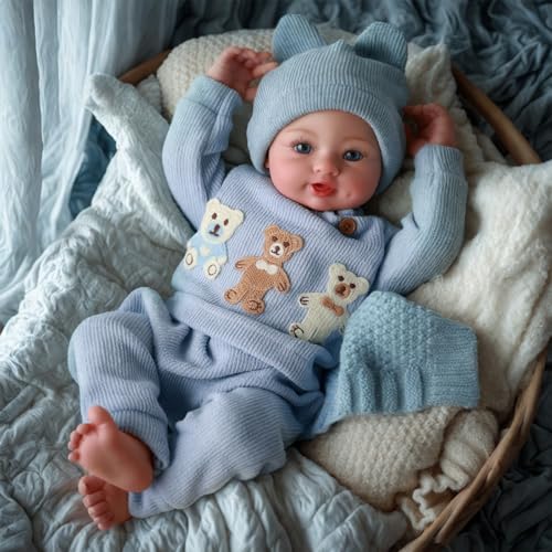 BABESIDE Lebensechte Reborn-Babypuppe Junge – 17 Zoll weicher Stoffkörper, Realistische Reborn-Puppen, süße Neugeborene mit Outfit und Zubehör, Geschenk für Kinder ab 3 Jahren von BABESIDE