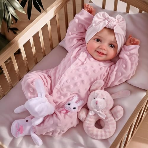 BABESIDE Reborn Puppen Lebensecht Sunny 17 inch Wie Echtes Baby Realistische Babypuppen Newborn Puppe Mädchen Weicher Stoffkörper Reborn-Kleinkind-Puppen Echtes Leben Baby Puppe Offene Augen von BABESIDE