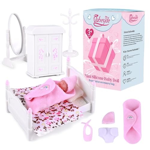 BABESIDE Mini Silikon Reborn Babypuppen - 3 Zoll Entzückende Schlafende Neugeborenen-Babypuppe, Realistische Miniatur Reborn Puppe lebensecht mit Möbel Zubehör, für Kinder ab 3 Jahren (Rosa) von BABESIDE