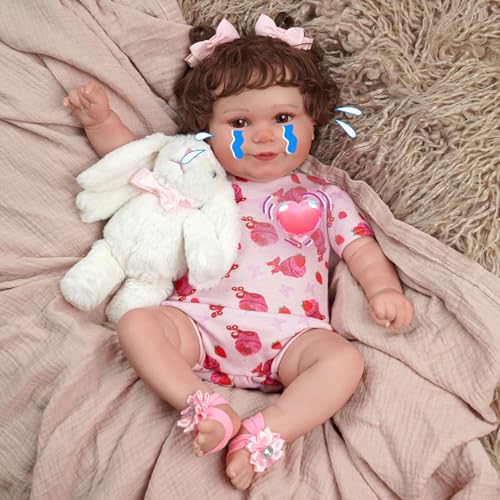 BABESIDE Realistische Babypuppe 20 Zoll Rebornpuppe Weicher Stoffkörper Lebensechte Babypuppe Weinen Herzschlag Wiedergeborenes Mädchen öffnet Augen und lächelt mit Spielzeugzubehör（Rosa von BABESIDE