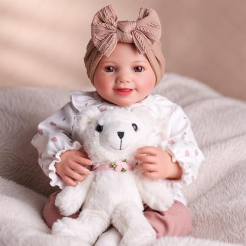 BABESIDE Reborn Baby Puppe 17 Zoll Sunny Realistisches lebensechtes Neugeborenes mit weichem Stoffkörper Real Life Mädchen Offene Augen,Weiß von BABESIDE