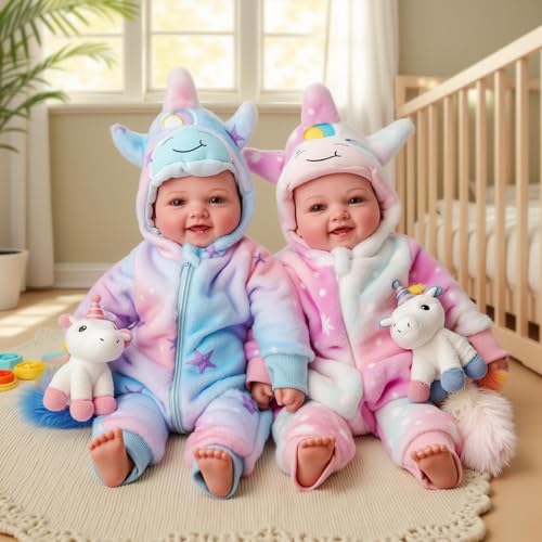 BABESIDE Reborn Puppe Lebensecht Zwillinge Junge Mädchen - 17 Zoll Realistische Neugeborene Baby Puppen mit weichem Tuch Körper - Reborn Puppe Geburtstagsgeschenk Set für Kinder Alter 3+ von BABESIDE