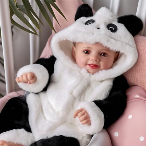 BABESIDE Reborn-Babypuppe, 43,2 cm Sunny Realistisch Lebensecht Neugeborenes mit weichem Stoffkörper echte Mädchen mit offenen Augen, Panda von BABESIDE