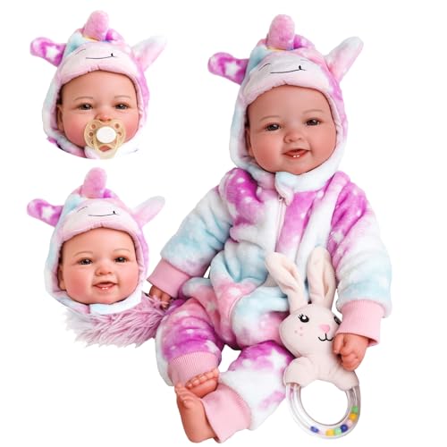 BABESIDE Baby Puppe - 43 cm / 17 Zoll Mädchen Babypuppen mit Stoffkörper - Babypuppe Mit Bezauberndem Outfit, Schnuller Und Babyflasche Als Geschenk FüR Kinder Ab 2 Jahren von BABESIDE