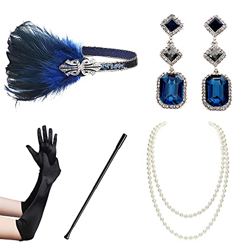 BABEYOND 1920er Flapper-Zubehör Gatsby Kostüm Zubehör Set 20er Jahre Flapper-Stirnband Perlenkette Handschuhe Zigarettenhalter - - Einheitsgröße von BABEYOND