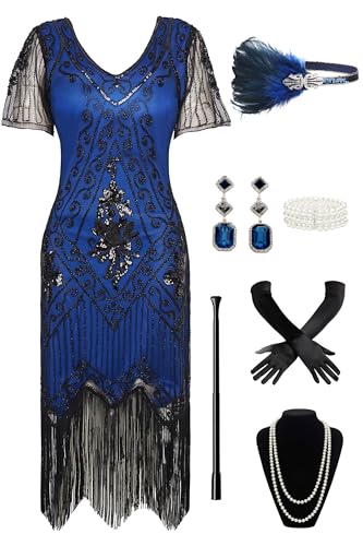 BABEYOND 1920er Jahre Art Deco Fransen Pailletten Kleid Roaring 20er Jahre Flapper Fancy Dress Gatsby Kostüm Kleid von BABEYOND