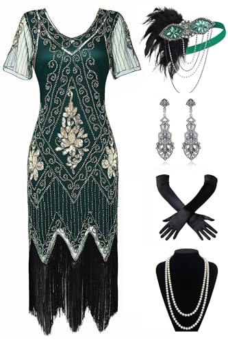BABEYOND 1920er Jahre Art Deco Fransen Pailletten Kleid Set Brüllend 20er Jahre Flapper Kostüm Gatsby Kostüm Kleid Set, 2er-Set – Dunkelgrün, Large BABEYOND 1920er Jahre Art Deco Fransen Pailletten Kleid Set Brüllend 20er Jahre Flapper Kostüm Gatsby Kostüm Kleid Set, 2er-Set – Dunkelgrün, Large von BABEYOND
