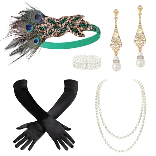 BABEYOND 1920er Jahre Flapper Zubehör Great Gatsby Kostüm Zubehör 20er Jahre Flapper Stirnband Perlenkette Handschuhe Kunststoffhalter BABEYOND 1920er Jahre Flapper Zubehör Great Gatsby Kostüm Zubehör 20er Jahre Flapper Stirnband Perlenkette Handschuhe Kunststoffhalter von BABEYOND