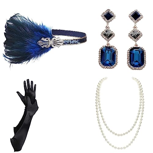 BABEYOND 1920s Accessoires Set Damen Gatsby Kostüm Zubehör Set inklusive Stirnband Halskette Handschuhe Ohrringe Set-19 von BABEYOND