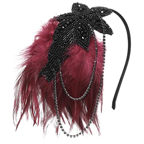 BABEYOND 1920s Flapper Stirnband Feder Perlen Kopfstück Roaring 20s Great Gatsby Haar Accessoire für Party Schwarzwein BABEYOND 1920s Flapper Stirnband Feder Perlen Kopfstück Roaring 20s Great Gatsby Haar Accessoire für Party Schwarzwein von BABEYOND