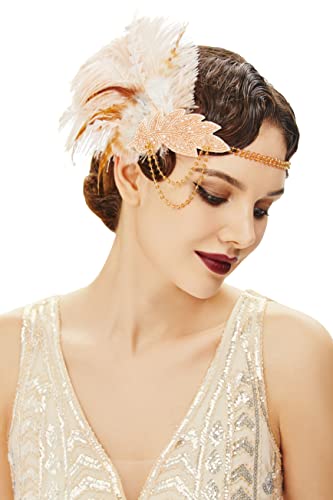 BABEYOND Stirnband Damen Pfau Feder Haarspange Gatsby Fasching Kostüm Haar Accessoires Champagner BABEYOND Stirnband Damen Pfau Feder Haarspange Gatsby Fasching Kostüm Haar Accessoires Champagner von BABEYOND