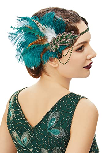 BABEYOND Stirnband Damen Pfau Feder Haarspange Gatsby Fasching Kostüm Haar Accessoires Dunkelgrün BABEYOND Stirnband Damen Pfau Feder Haarspange Gatsby Fasching Kostüm Haar Accessoires Dunkelgrün von BABEYOND