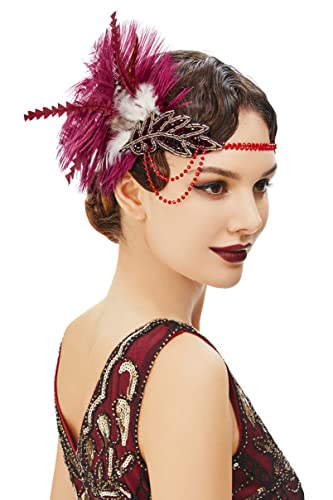 BABEYOND Stirnband Damen Pfau Feder Haarspange Gatsby Fasching Kostüm Haar Accessoires Weinrot BABEYOND Stirnband Damen Pfau Feder Haarspange Gatsby Fasching Kostüm Haar Accessoires Weinrot von BABEYOND
