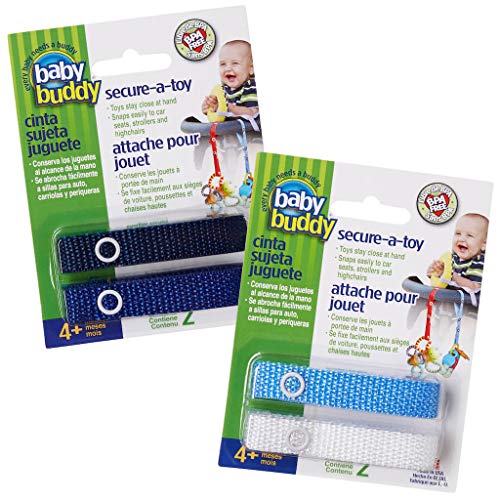 Baby Buddy Secure-A-Toy sichert Spielzeug, Beißring oder Schnuller am Kinderwagen, Hochstuhl, Autositz, Marineblau-Weiß, 4 Stück von BABY BUDDY