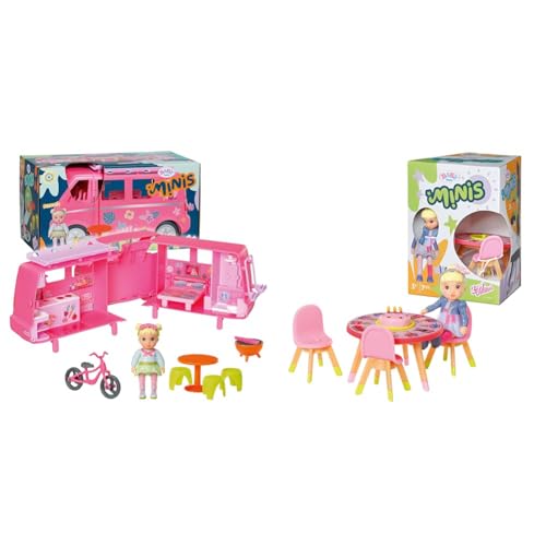 BABY Born, Puppenfahrzeug, aufklappbarer Wohnwagen & Minis Geburtstags-Spielset mit Minis-Puppe Lea, Geburtstagstisch und Stühlen, 906170 Zapf Creation von BABY Born