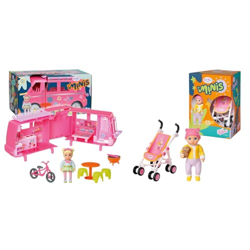 BABY Born, Puppenfahrzeug, aufklappbarer Wohnwagen & Minis Kinderwagen-Spielset mit Minis-Puppe Eli und Kuscheltier, 906156 Zapf Creation von BABY Born