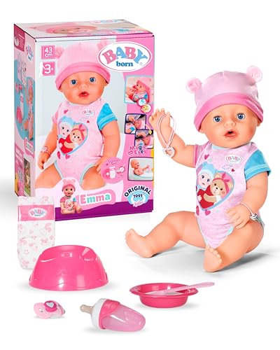 BABY born Emma - 43 cm große Babypuppe - 10 Funktionen inkl. Accessoires & Strampler - Funktioniert komplett ohne Batterien - Geeignet für Kinder ab 3 Jahren von BABY Born