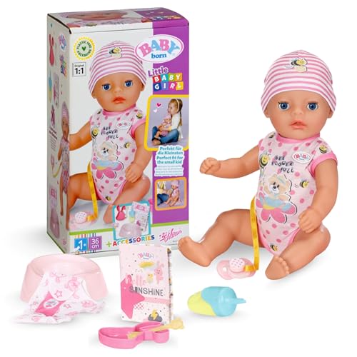 BABY born Lena (Little Baby Girl) 36cm, Babypuppe mit 7 Funktionen für Kleinkinder ab 1 Jahr, funktioniert ohne Batterie, 36 cm große Puppe, 834596 Zapf Creation, Rosa von BABY Born