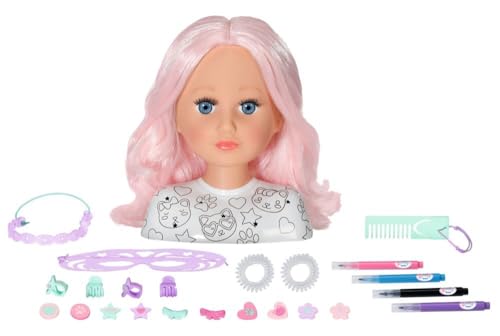 BABY born Styling Kopf Kreativ, Frisierkopf zum Bemalen mit hochwertigem rosa Haar und über 20 Accessoires, 836033 Zapf Creation von BABY Born