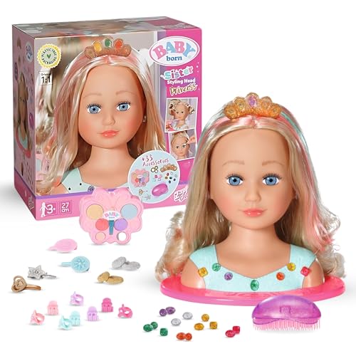 BABY Born Stylingkopf Prinzessin, Puppenschminkkopf für Kinder mit Langen blonden Haaren inkl. Schminkpalette, Bürste und Stylingaccessoires, Schminke für Puppe und Kinderhaut, 835432 Zapf Creation von BABY Born