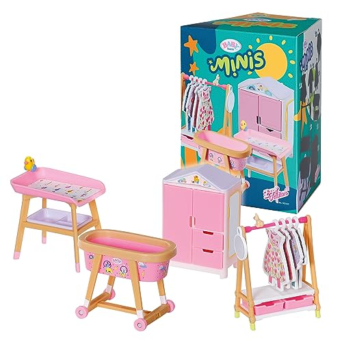 BABY born Minis Playset Möbelset mit Kleiderschrank, Kleiderstange, Stubenwagen und Wickeltisch, 906163 Zapf Creation von BABY Born