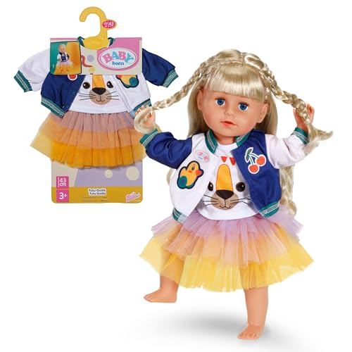 BABY born Tutu-Outfit - Mit Buntem Tutu-Rock, T-Shirt & Jacke im College-Stil - Hochwertiges Puppenzubehör - Kleidung geeignet für Puppen der Größe 43 cm von BABY Born