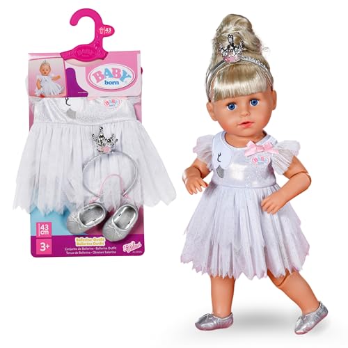 BABY born Ballerina-Outfit - Body & Tüll-Rock mit Schwanen-Stickerei - Inkl. Haarreif mit Krone & Schuhen - Hochwertiges Puppenzubehör - Kleidung geeignet für Puppen der Größe 43 cm von BABY Born