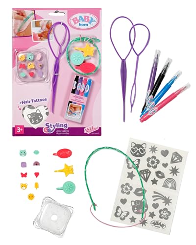 BABY born Styling Filzstifte-& Accessoire-Set - Abwaschbare Marker, Haarband, Pins & Haarspangen - Hochwertiges Puppenzubehör - Zubehör geeignet für Stylingkopf BABY born Styling Filzstifte-& Accessoire-Set - Abwaschbare Marker, Haarband, Pins & Haarspangen - Hochwertiges Puppenzubehör - Zubehör geeignet für Stylingkopf von BABY Born