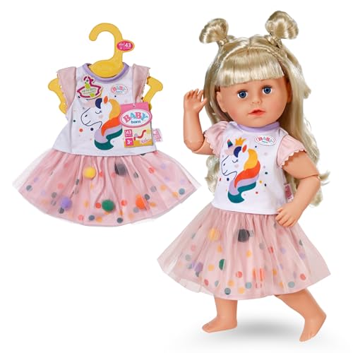 BABY born Tutu Kleid mit Einhorn Print - Set aus Kurzarm-Shirt & Tüllrock mit bunten Punkten - Hochwertiges Puppenzubehör - Kleidung geeignet für Puppen der Größe 43 cm von BABY Born