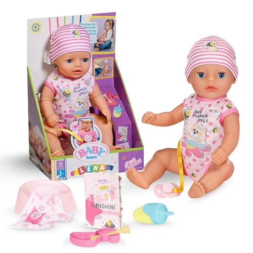 BABY born Lena (Little Baby Girl) 36cm, Babypuppe mit 7 Funktionen für Kleinkinder ab 1 Jahr, funktioniert ohne Batterie, 36 cm große Puppe, 834596 Zapf Creation, Rosa von BABY Born