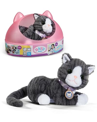 BABY born Meine Katze Cookie - Kuscheltier mit Sound & Vibration - Inkl. Katzenkörbchen - Funktioniert mit Batterien - Geeignet für Kinder ab 3 Jahren von BABY Born