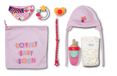 BABY born Neugeborenen-Set mit Mütze, Windel, Rassel, Halstuch, Schnuller und Schnullerkette passend zum Neugeborenen-Outfit für 43cm Puppen, 837979 Zapf Creation von BABY Born