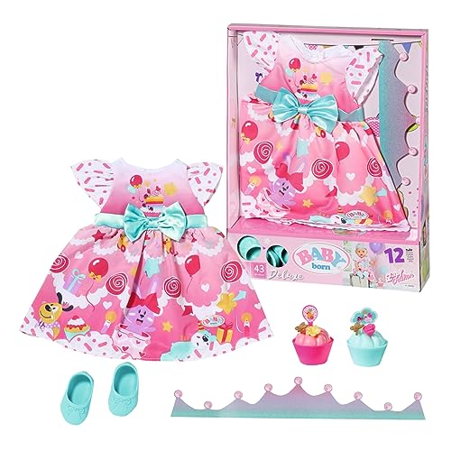 BABY born Zapf Creation 834152 Deluxe Geburtstag 43cm - Puppenzubehör Puppenkleidung Set bestehend aus Kleid, Schuhen, Papierkrone und Törtchen, rosa türkis. BABY born Zapf Creation 834152 Deluxe Geburtstag 43cm - Puppenzubehör Puppenkleidung Set bestehend aus Kleid, Schuhen, Papierkrone und Törtchen, rosa türkis. von BABY Born