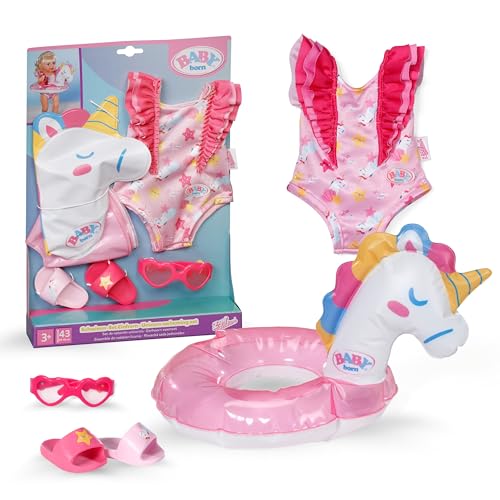 BABY born Schwimmset Einhorn, Accessoire mit Schwimmreifen, Badeanzug und Sonnenbrille für 43cm Puppen, 839447 Zapf Creation von BABY Born